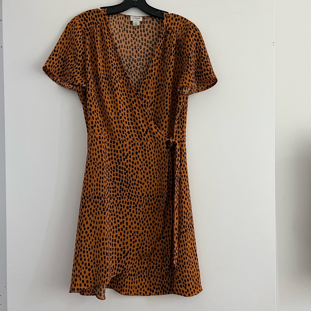 J. Crew Rust Orange and Black Spotted Leopard Inspired Wrap Dress
